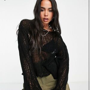 Collusion Open Stitch Knit Sweater In Black